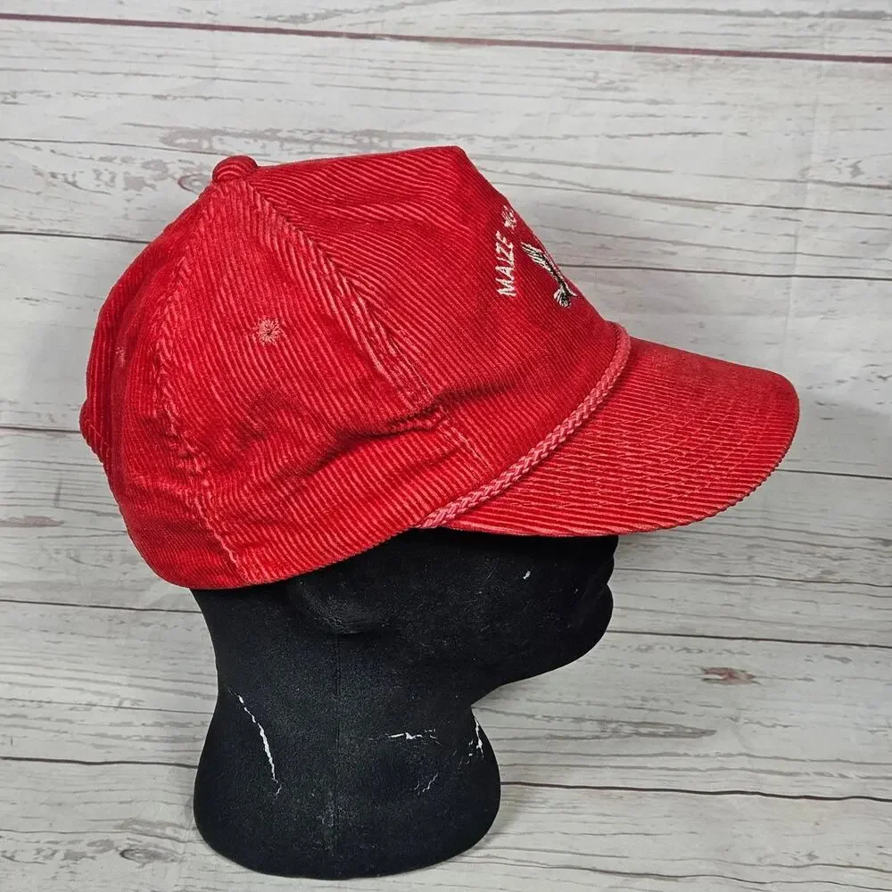 Vintage Maize Kansas High Eagles Hat YA Headwear Corduroy Snapback Red Rope